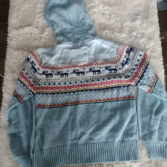 vintage winter blue moose zip up sweater LW -NO TAGS - Picture 2 of 2